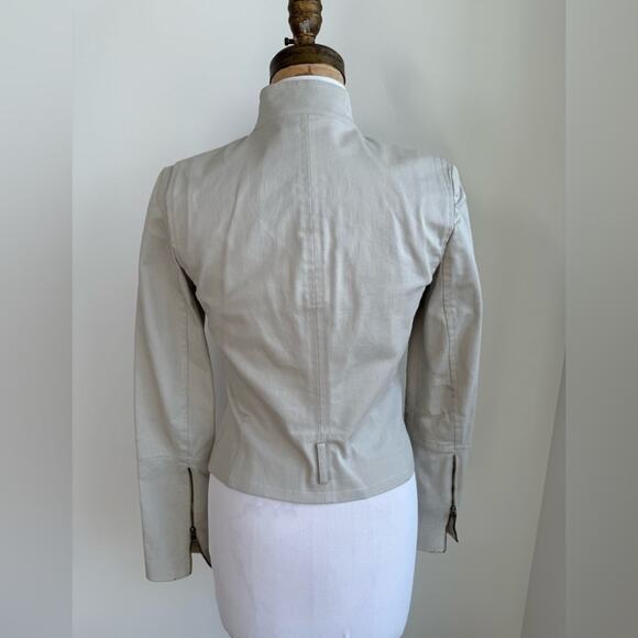 PATRIZIA PEPE LIGHT GRAY BEIGE CANVAS MOTO JACKET SIZE 42 - Picture 3 of 11